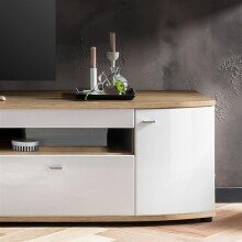 TV-Board >Sinus< in (Hochglanz)-Weiß, Grandson-Eiche - 200x51,3x46,4cm (BxHxT)