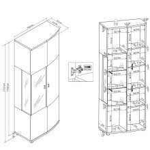 Vitrine >Isla< in (Hochglanz-)Weiß, Anthrazit - 70x177,5x37,3cm (BxHxT)