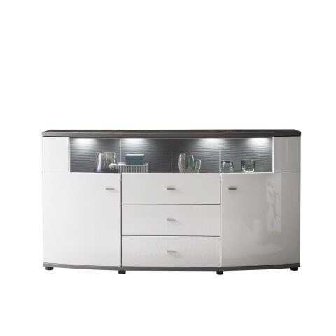 Sideboard >Isla< in (Hochglanz-)Weiß, Anthrazit - 160x86,8x31,4cm (BxHxT)