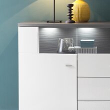 Sideboard >Isla< in (Hochglanz-)Weiß, Anthrazit - 160x86,8x31,4cm (BxHxT)