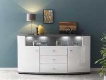 Sideboard >Isla< in (Hochglanz-)Weiß, Anthrazit - 160x86,8x31,4cm (BxHxT)