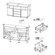 Sideboard >Isla< in (Hochglanz-)Weiß, Anthrazit - 160x86,8x31,4cm (BxHxT)