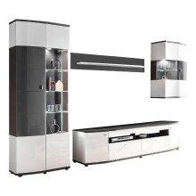 Wohnwand >Isla< in (Hochglanz-)Weiß, Anthrazit - 340x200x46,4cm (BxHxT)