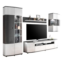 Wohnwand >Isla< in (Hochglanz-)Weiß, Anthrazit - 340x200x46,4cm (BxHxT)