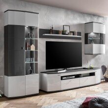 Wohnwand >Isla< in (Hochglanz-)Weiß, Anthrazit - 340x200x46,4cm (BxHxT)