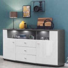 Sideboard >Gate< in Weiss/Grau - 160x86,8x41,6cm (BxHxT)