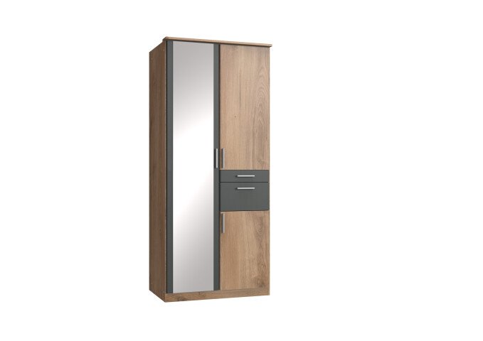 Kleiderschrank >Kalindi I< in Plankeneiche Graphit - 90x198x58cm (BxHxT)