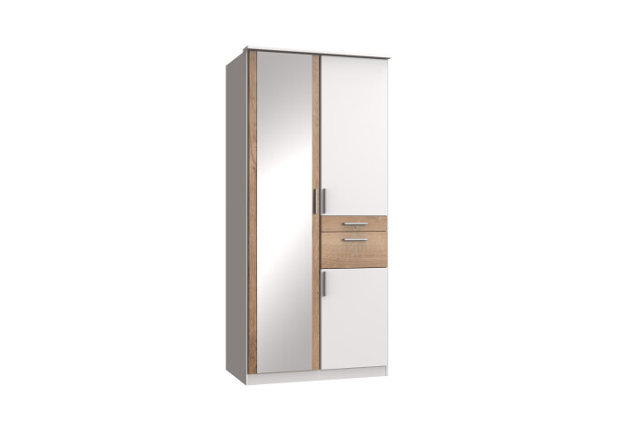 Kleiderschrank >Kalindi I< in Weiß Plankeneiche - 90x198x58cm (BxHxT)