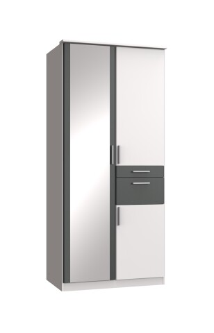 Kleiderschrank >Kalindi I< in Weiß Graphit - 90x198x58cm (BxHxT)
