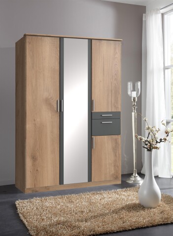 Kleiderschrank >Kalindi II< in Plankeneiche Graphit - 135x198x58cm (B,  379,95 €