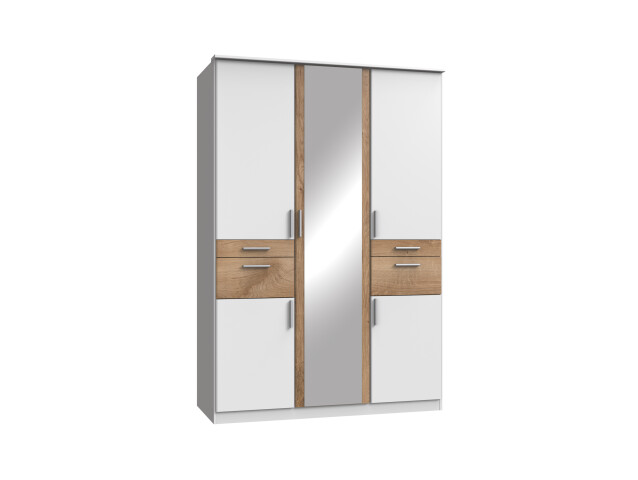 Kleiderschrank >Kalindi III< in Weiß Plankeneiche - 135x198x58cm (BxHxT)