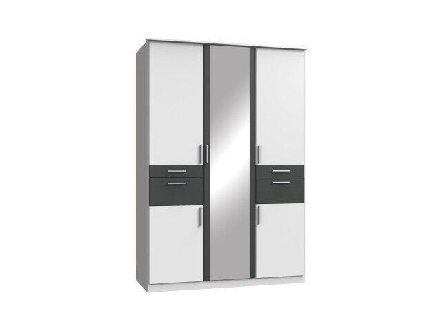 Kleiderschrank >Kalindi III< in Weiß Graphit - 135x198x58cm (BxHxT)