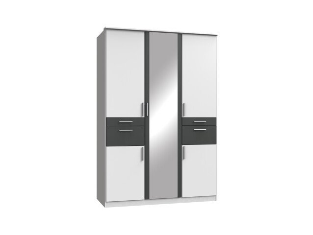 Kleiderschrank >Kalindi III< in Weiß Graphit - 135x198x58cm (BxHxT)
