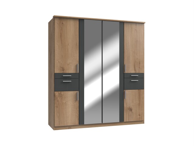 Kleiderschrank >Kalindi IV< in Plankeneiche Graphit - 180x198x58cm (B,  459,95 €