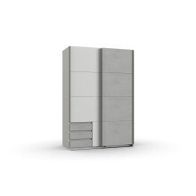 Schwebetürenschrank >Eugenio< in Weiß Beton lichtgrau - 135x198x64cm (BxHxT)