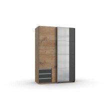 Schwebetürenschrank >Eugenio< in Plankeneiche Graphit - 135x198x64cm (BxHxT)