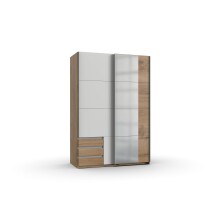 Schwebetürenschrank >Eugenio< in Plankeneiche Weiß - 135x198x64cm (BxHxT)