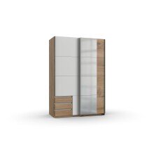Schwebetürenschrank >Eugenio< in Plankeneiche Weiß - 135x198x64cm (BxHxT)