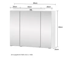 Spiegelschrank >Stockholm< in Matt Weiß - 80x64x20 (BxHxT)