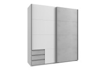 Schwebetürenschrank >Eugenio< in Weiß Beton lichtgrau - 180x198x64cm (BxHxT)