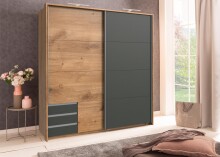 Schwebetürenschrank >Eugenio< in Plankeneiche Graphit - 180x198x64cm (BxHxT)