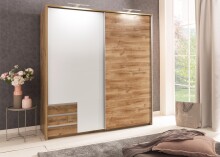 Schwebetürenschrank >Eugenio< in Plankeneiche Weiß - 180x198x64cm (BxHxT)