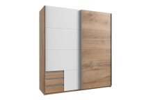Schwebetürenschrank >Eugenio< in Plankeneiche Weiß - 180x198x64cm (BxHxT)