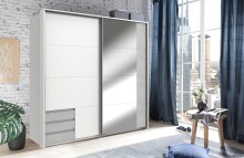 Schwebetürenschrank >Eugenio< in Weiß Beton lichtgrau - 180x198x64cm (BxHxT)