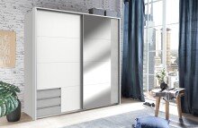 Schwebetürenschrank >Eugenio< in Weiß Beton lichtgrau - 180x198x64cm (BxHxT)