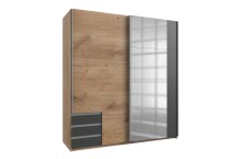 Schwebetürenschrank >Eugenio< in Plankeneiche Graphit - 180x198x64cm (BxHxT)