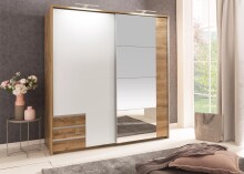 Schwebetürenschrank >Eugenio< in Plankeneiche Weiß - 180x198x64cm (BxHxT)