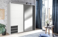 Schwebetürenschrank >Eugenio< in Weiß Graphit - 180x198x64cm (BxHxT)