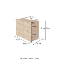 Waschbeckenunterschrank >Bogota< in Wotaneiche - 70x53x35cm (BxHxT)