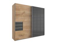 Schwebetürenschrank >Susanetta< in Plankeneiche Graphit - 225x210x64cm (BxHxT)