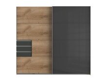 Schwebetürenschrank >Susanetta< in Plankeneiche Graphit - 225x210x64cm (BxHxT)