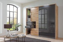 Schwebetürenschrank >Susanetta< in Plankeneiche Graphit - 225x210x64cm (BxHxT)