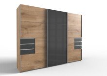Schwebetürenschrank >Susanetta< in Plankeneiche Graphit - 270x210x64cm (BxHxT)