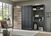 Schwebetürenschrank >Tonie< in Graphit Flagstaff Eiche - 300x218x65cm (BxHxT)