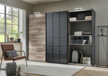 Schwebetürenschrank >Tonie< in Graphit Flagstaff Eiche - 300x218x65cm (BxHxT)