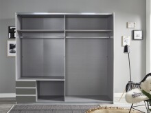 Schwebetürenschrank >Eugenio< in Plankeneiche Graphit - 225x210x65cm (BxHxT)