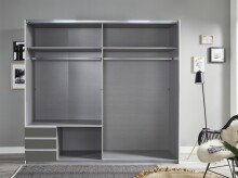 Schwebetürenschrank >Eugenio< in Plankeneiche Graphit - 225x210x65cm (BxHxT)