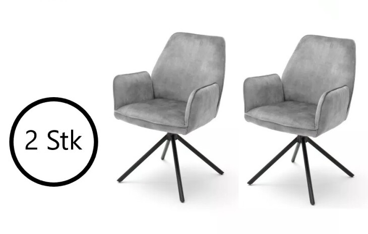 Polsterstuhl >Ottawa< (2-er Set) in Grau aus Metall - 60x89x64cm (BxHxT)