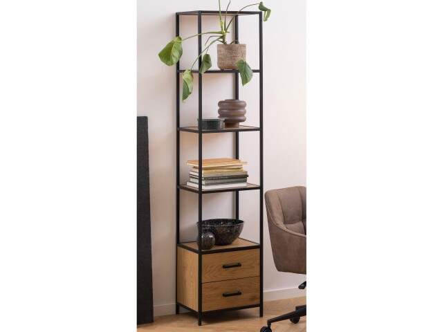 Regal >Carney< in Wildeiche aus Metall,MDF - 42x185x35cm (BxHxT)