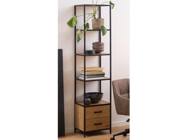 Regal >Carney< in Wildeiche aus Metall,MDF - 42x185x35cm (BxHxT)