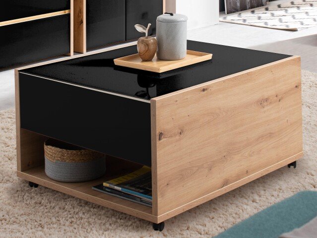 Couchtisch >Mitrovica< in Artisan Eiche Schwarz - 92x47,5x74cm (BxHxT)