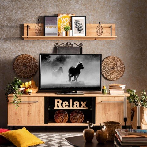 TV-Board >Sabac< in Artisan Eiche - 153x54x42cm (BxHxT)