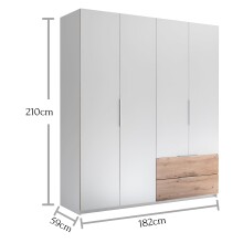 Kleiderschrank >Filberto< in Weiß - 182x210x59cm (BxHxT)
