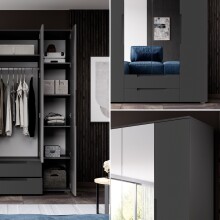 Kleiderschrank >Suzette< in Graphit matt - 160x208x57cm (BxHxT)
