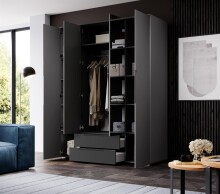 Kleiderschrank >Suzette< in Graphit matt - 160x208x57cm (BxHxT)