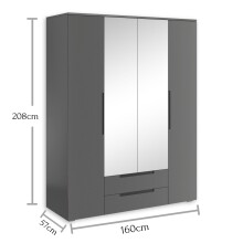 Kleiderschrank >Suzette< in Graphit matt - 160x208x57cm (BxHxT)